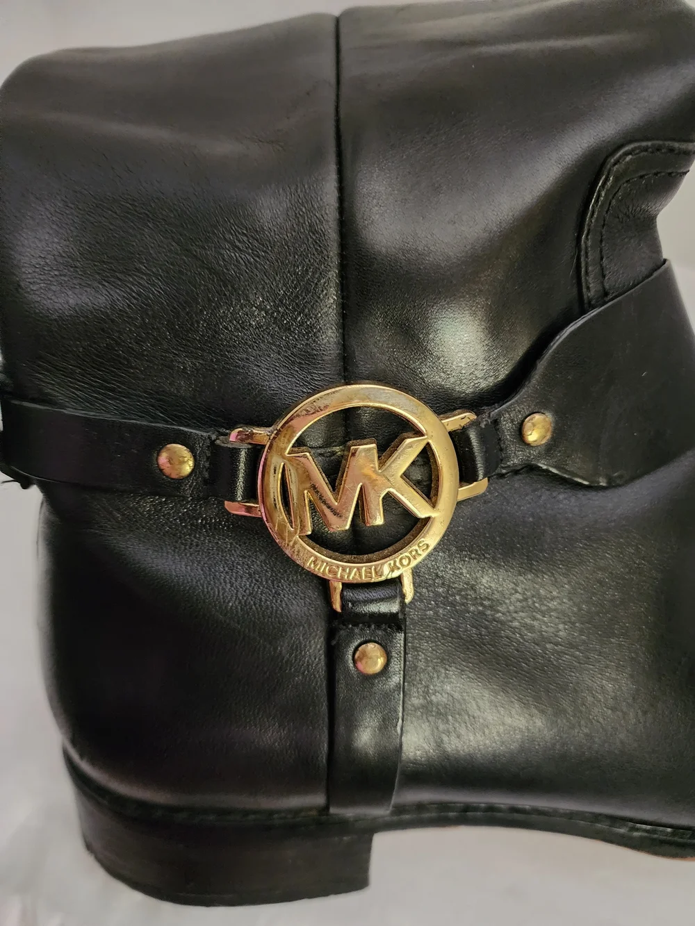 MICHAEL Michael Kors Black Leather Over-the-Knee Boots with Brown Cuff
